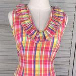 JUST MADRAS 100% Cotton Sundress Ruffle Neck Multi Plaid Photo 1