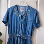 Vintage Studio Wear Romper Chambray Denim Floral Daisy Embroidered Size Medium Blue Photo 1