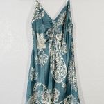 ZARA Green & Cream Paisley Silk Slip Dress Size Small Photo 0