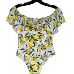 Revamped Lemon Printed Ruffle Off The Shoulder One Piece Swimsuit Size Small Yellow Photo 2