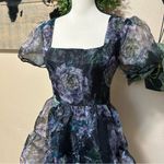 Exceptional Fate Black Floral Organza Puff Sleeve Mini Dress Size L Photo 7