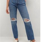 Mango Medium Wash Busted Knee Distressed Mom Jeans 2 Photo 0