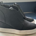 Qupid  Black High-Top Platform Wedge Pull On Plimsoll Almond Toe Sneakers Sz 7 Photo 0