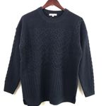 Madewell Patchwork Cable Knit Tunic Sweater Women’s Size M Navy Chunky Photo 2