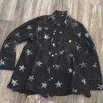 black denim distressed hem stars shirt jacket women’s size large Photo 7