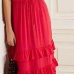 Melissa Obadash Bethan Frill Tiered Midi Dress in Red Size L Photo 1
