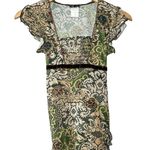 Y2K Anxiety Women's S Babydoll Top Sheer Boho Fairycore Velvet Trim Green Brown Photo 1