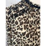 Roar Blouse Large Shirt sexy sheer Animal Print Long sleeve Tunic Beaded Western Tan Photo 5