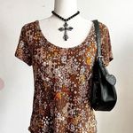 No Comment Brown Ditsy Floral Top, Cottagecore,‎ Coquette, Y2K, Vintage, Academia, Large Photo 0