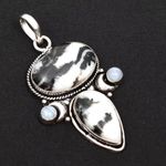 Natural Buffalo Turquoise & Moonstone Gemstone Sterling Silver 2.5” Pendant Photo 0