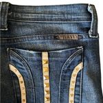 Frankie B vintage y2k Low Rise Flare Jeans Cream Leather Studded Back Pockets Blue Size 27 Photo 4