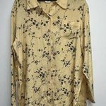 Coldwater Creek Womens Linen Button Tunic Shirt Size 16 Yellow Gray Floral L/S Photo 0