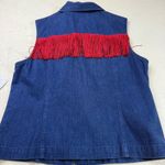 Talbots  Denim Vest Top Womens Small Blue Red‎ Fringe Sleeveless Jean Shirt Photo 3