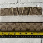 Coach Wallet Beige White Signature C Canvas Leather Tri-Fold Zip Snap Card Slots Photo 1