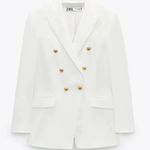 ZARA  White Blazer Size Medium Gold Button Double Breasted Photo 0