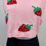 SheIn Women Pink Strawberry Print Knit Crew Neck Crop Sleeveless Vest Sweater S Photo 3