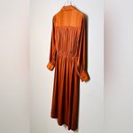 Brochu Walker  Madsen Turmeric Copper Brown Orange Satin Front Tie Midi Dress Photo 9