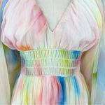 Massimo Dutti Studio Balloon Sleeve V-Neck Watercolor Maxi Dress Size XS NWT Photo 7