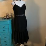 AQUA New  Little Black Midi Dress with Flounce Ruffle Hem Lace Crochet Inlay Photo 11