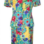 Adrianna Papell Size 6 Vintage Two Piece Skirt Top Suit Set 100% Silk Floral Photo 0