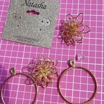 Natasha gold tone flower circle loop two sides earrings Photo 3