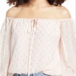 WAYF Nordstrom Pink Off-the-shoulder pink gold bow puff sleeve chiffon top Large Photo 1