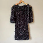 Et Clet  Women's Small Puff Sleeves Ruched Floral Print Mini Dress Black Party Photo 10