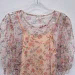 Kontrol  Romantic Cottagecore Fairy Top Womens XL Pink Sheer‎ Lined Puff Sleeve Photo 6