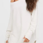 Aerie OFFLINE by  Home Stretch Sweater Size Large White Boatneck Off The Shoulder Photo 0