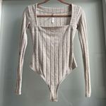 Free People  Intimately Free Square Neck Long Sleeve Ribbed Bodysuit Beige XS Photo 3