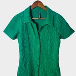 Anthropologie Green Textured Short Sleeve Button Front Midi Dress Small Photo 2