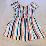 J for Justify , Woman off the Shoulder Dress, Size 3X strips colorful Rayon Photo 0