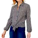 LC Lauren Conrad  Plus Blouse Gingham Plaid Knot-Hem Button-Up XXL black/white Photo 0