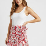 AQUA  Red White Floral Wrap Skirt Red White Size Large NWT Photo 0