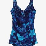 Maxine of Hollywood Size 4 Swimsuit One Piece Ruche Detail V Neck Shelf Bra Blue Photo 0