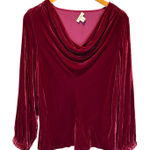 Sundance Ophelia Cranberry Red Velvet Cowl Neck Long Sleeve Top - size Medium Photo 0