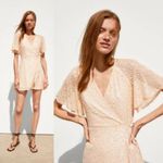 ZARA  Sequin Sheer‎ Flounce Sleeve A-Line Wrap Mini Dress Blush Pink Size Medium Photo 1