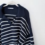 ZARA [] Blue Striped Chunky Knit Boxy Cropped Sweater Balloon Sleeves Sz Medium M Photo 9
