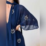 Stevie May Embroidered Leaf Dress V Neck, Lined, Empire Waist Open Back Size XS Blue Photo 15