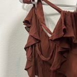 Free People NEW Radiance Top Umber Brown Tie Ruffle Coquette Dainty Prarie Large Photo 8