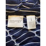 Chico's  Zenergy Tunic Top Size 1 Blue‎ White Striped Shark Bite Hem Pleated Photo 7