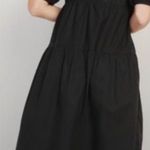 Old Navy  Poplin Midi Dress Black Tiered Puff Sleeves Cotton Popover S Photo 1