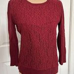 Ann Taylor  Womens Burgundy Red Lace Pullover Sweater Top 3/4 Sleeve Size XS Photo 0
