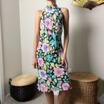 vintage 90s black floral classy high neck halter strappy back midi dress Size M Photo 4