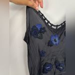 Poupette St. Barth  Black Satin Embroidered Floral Side Slit Maxi Resort Dress Photo 3