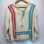 Vintage Havana 100% Cotton Striped Lace Trimmed Baja Hoodie Size Medium Photo 1
