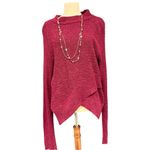 Free People  Berry Pink Asymmetrical Knit Sweater Size Large Cowl Neck Cozy Knit Photo 2