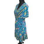 Zesica Dress Sz L Blue Floral Wrap Sundress Boho VNeck Flutter Sleeves Feminine Size L Photo 5