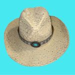 Stylish Tan Cowgirl Hat with Turquoise Accent and a little sparkle all over! Photo 6