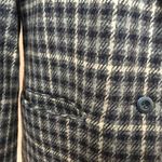 Eddie Bauer Wool Check Long Blazer Jacket Cream Navy Blue M Academia Photo 5